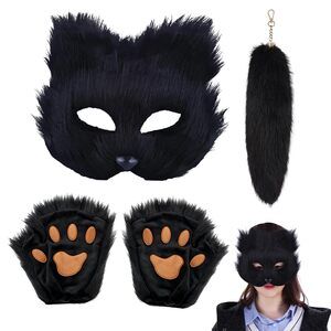 1715 Therian Mask And Tail Set, Furry Animal Mask Tail Paw